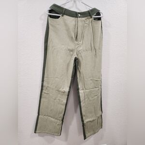 Papermoon Cream and Green Jeans With Side Cutouts